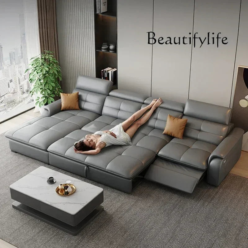 Genuine Leather Corner Sofa, Electric Reclining, Storage