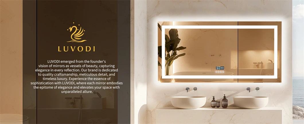 XXL Bathroom Mirror Smart LED Vanity Mirror Wall Mounted with Bluetooth, Digital Display, Back Front Lit,Anti Fog for Hotel Hall