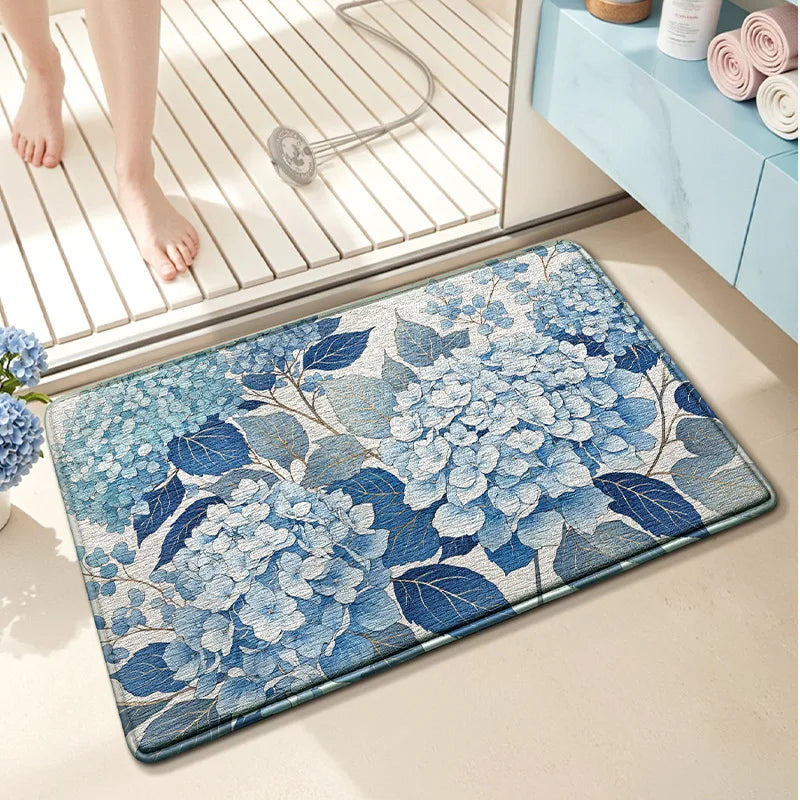 Floral Bath Mat Non-Slip Absorbent Quick Dry