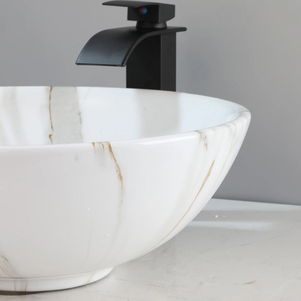 17'' Round Vessel Vanity Sink, Faucet, Drain Set