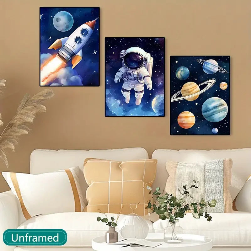 3pcs/1pc Decorative Painting, Astronaut, Outer Space