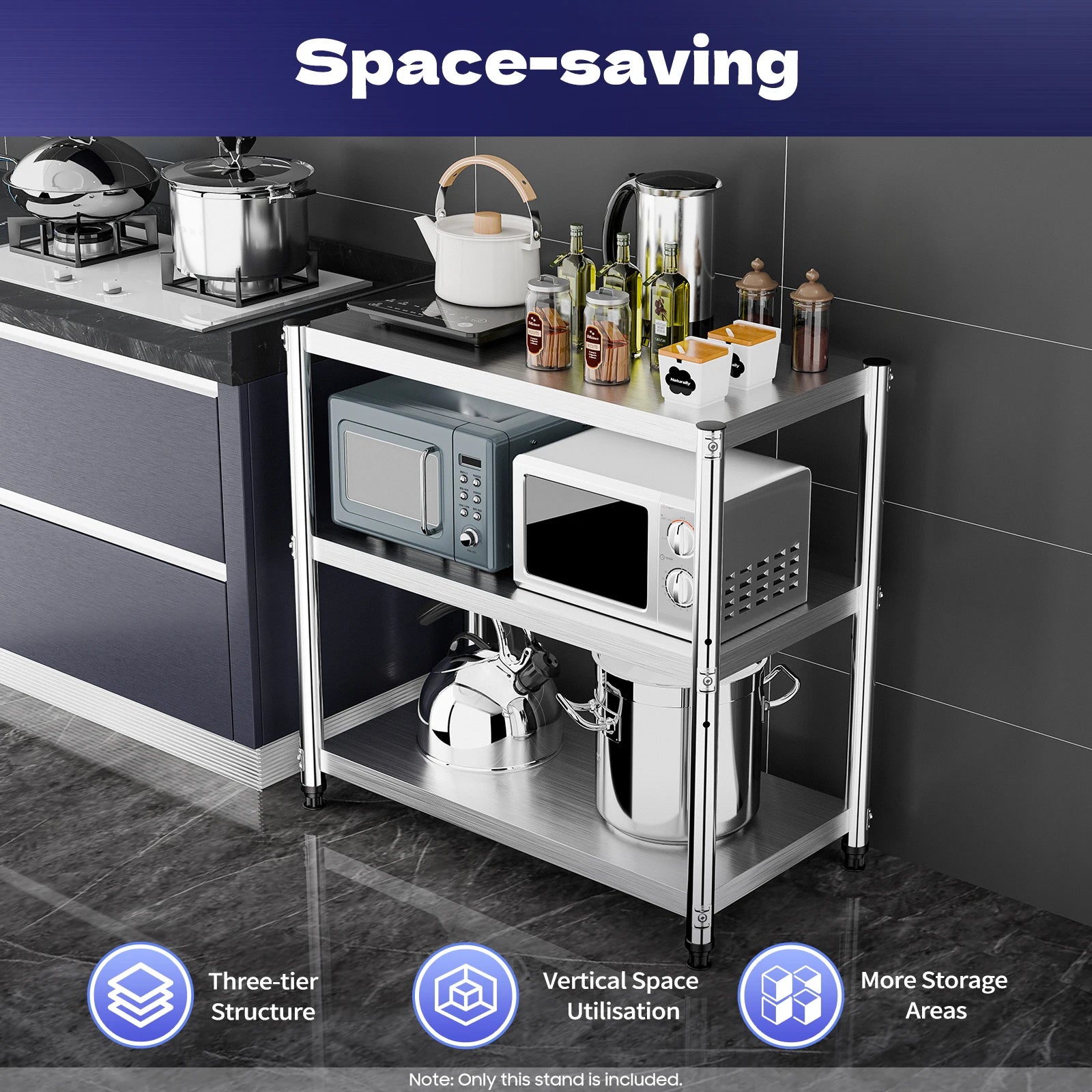 3-Tier 201 Stainless Steel Adjustable Storage Rack