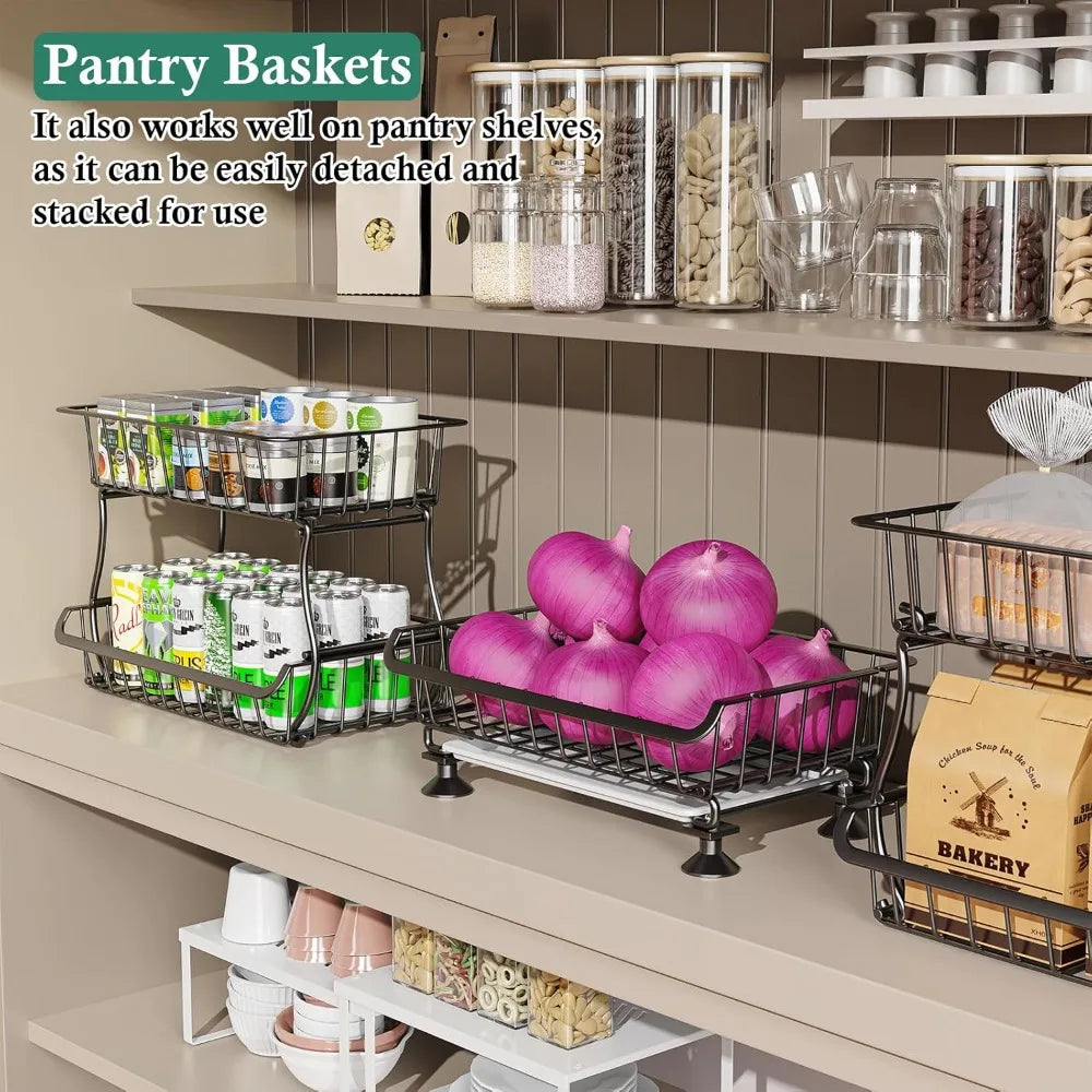 Portable Floor Organizer, Stackable Wire Pantry Baskets