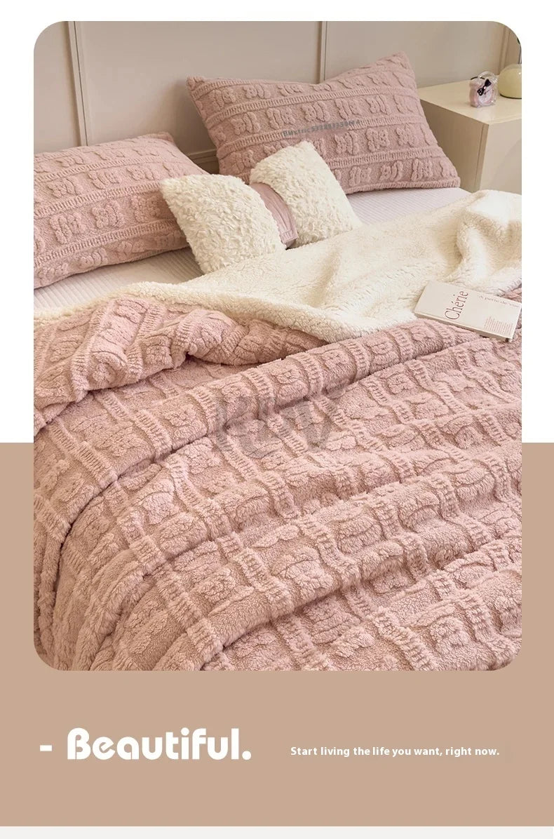 Imitation Lambs Wool Jacquard Blankets, 6 Colors