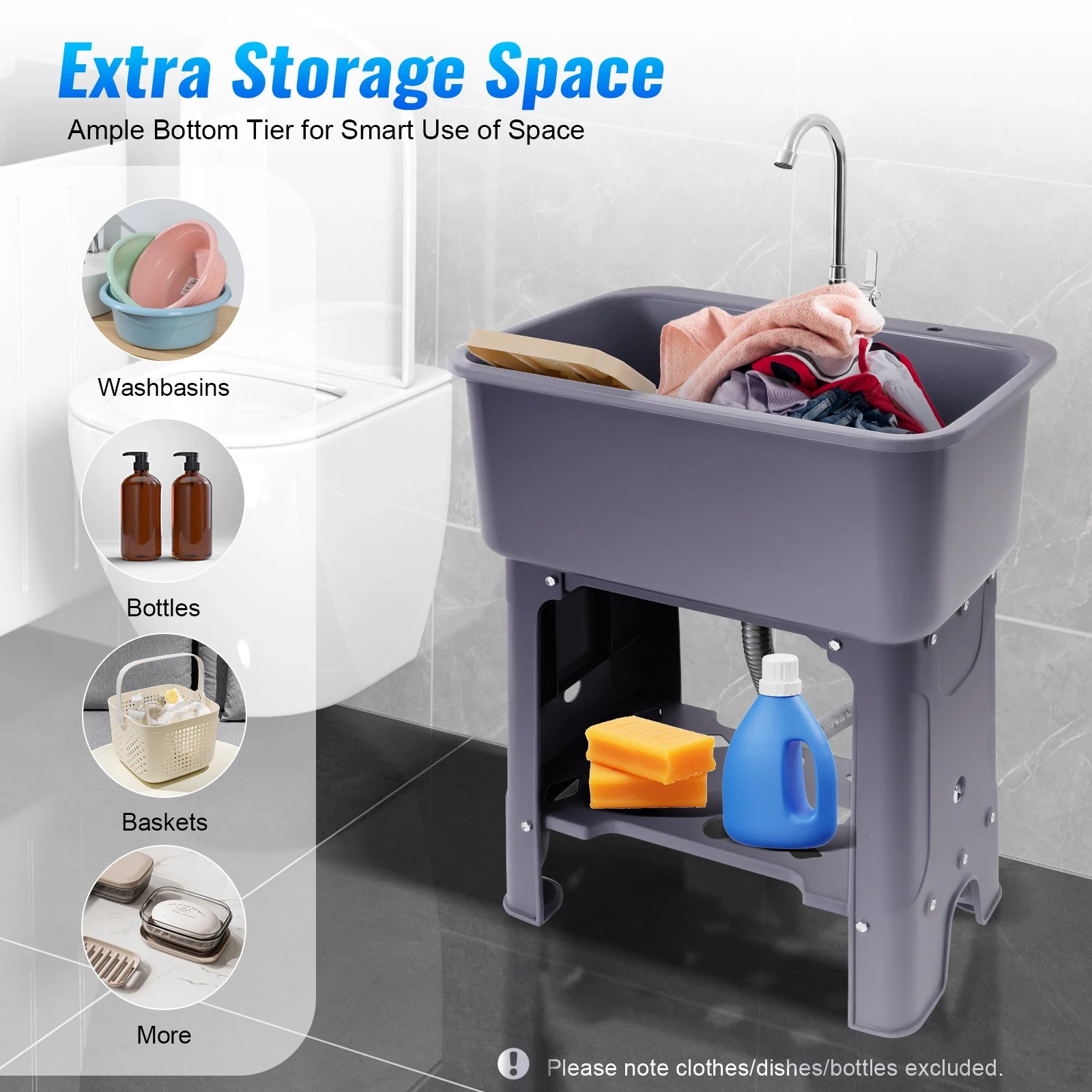 Black/Gray Floor-standing Large Sinks, Faucet, Drain