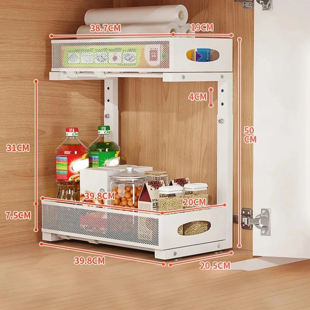 2-Tier Adjustable Height Under Sink Organizer, Pull Out Drawer