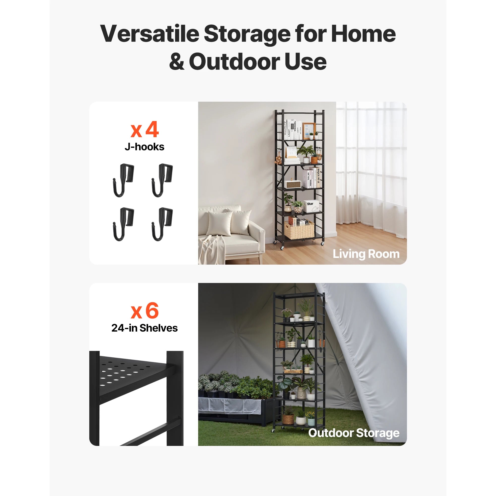 Portable Black Folding Metal Rack Shelving Unit