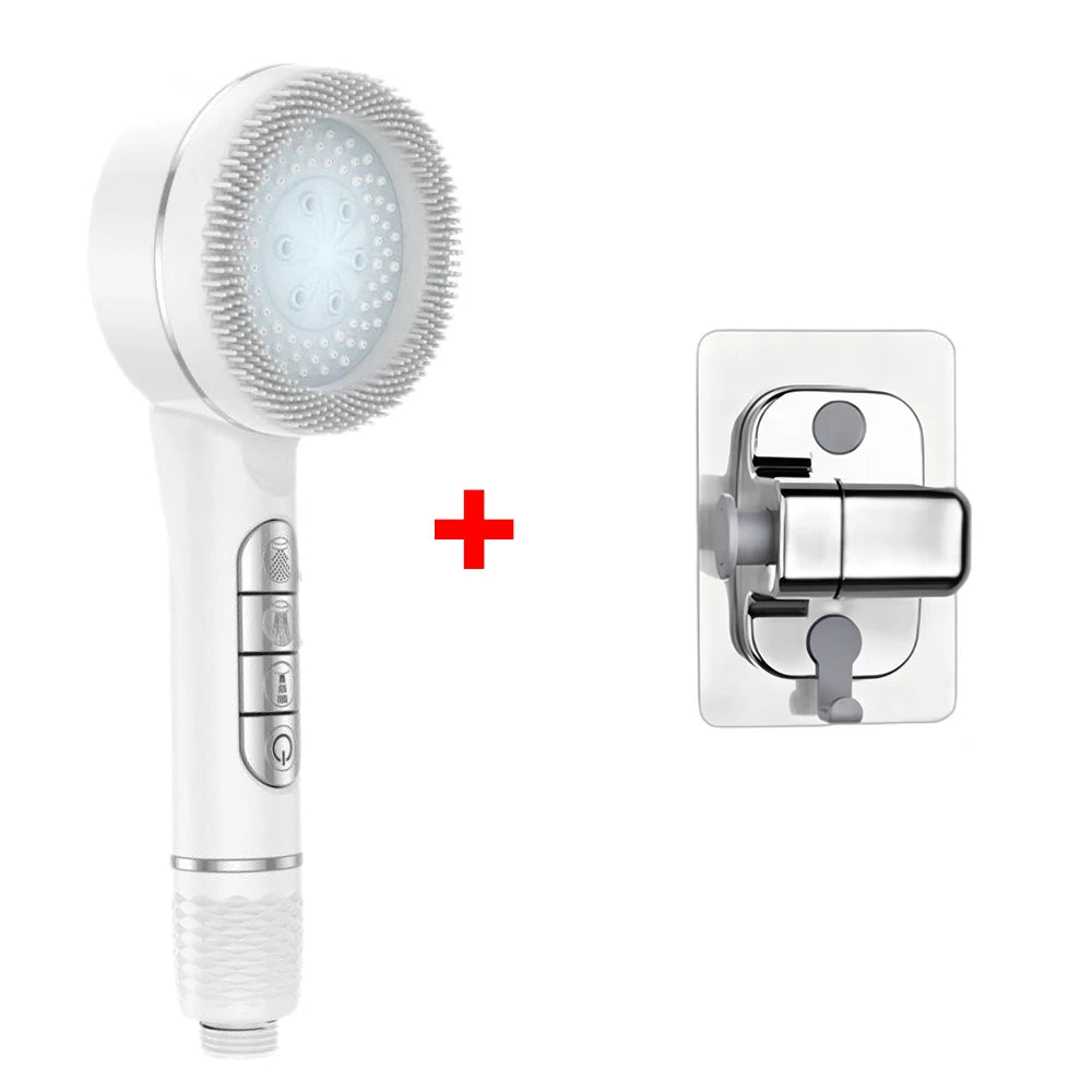 4 Modes Shower Head, Silicone Brush, High Pressure, Filter