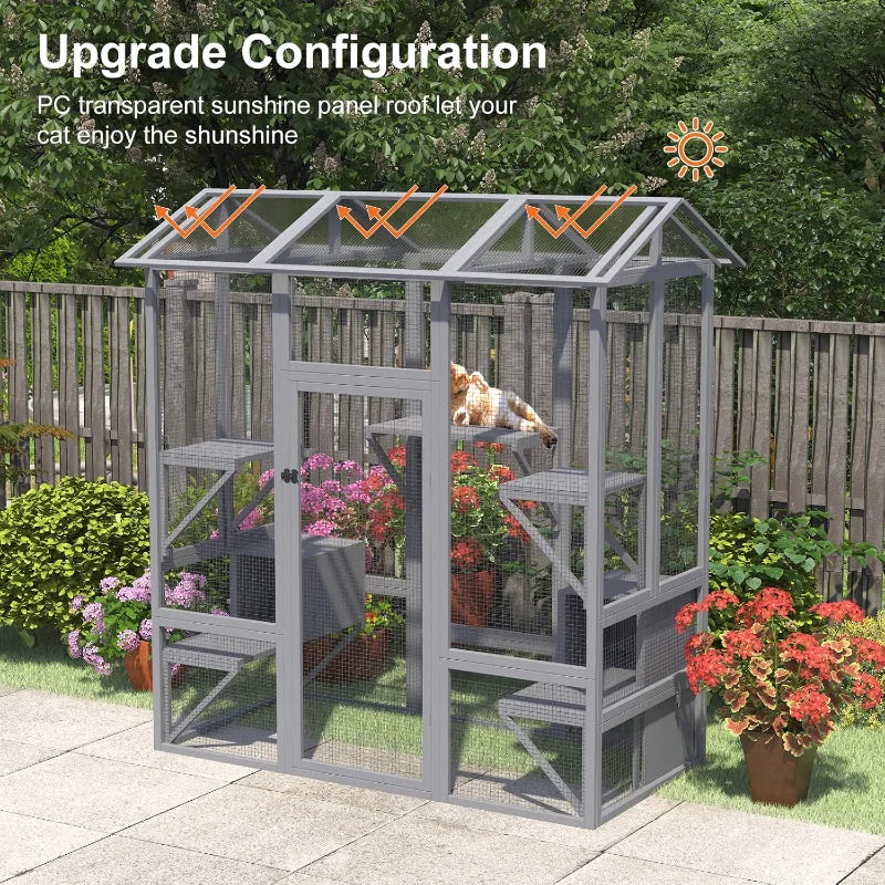 Walk in Cat Cage with Waterproof Cover and Sunshine Panel