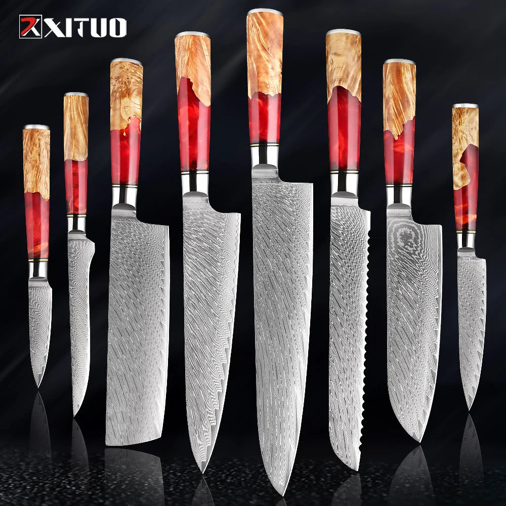 1-9Piece Damascus Steel Kitchen Knives Set