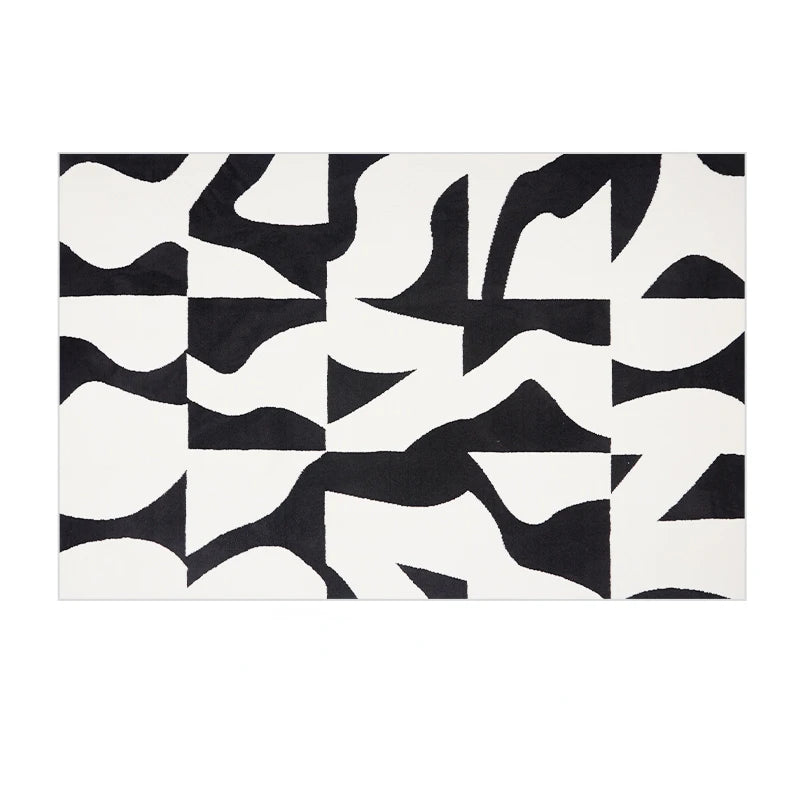 Fluffy, Soft, Plush Rugs, Black, White Lines, Washable