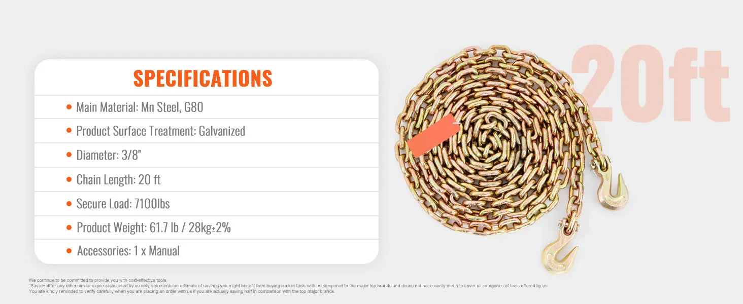 1/2pcs Binder Chain with Safety Grab Hooks, Tie Down