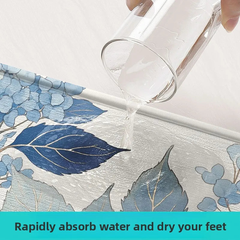 Floral Bath Mat Non-Slip Absorbent Quick Dry