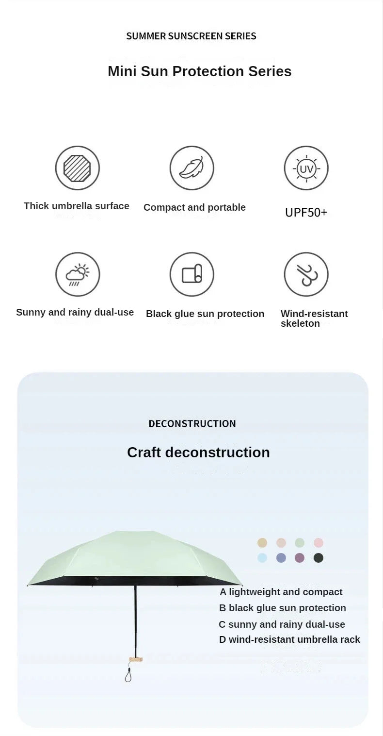 Mini 55% Off Sun Umbrella Small Pocket Rain Umbrella Vinyl Folding UV Ultraviolet Protection Sun Shade Pocket Parasol Capsule