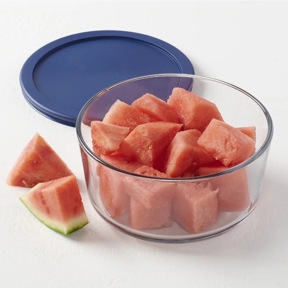 Glass Food Storage Container, Lid, 7 Cup Round