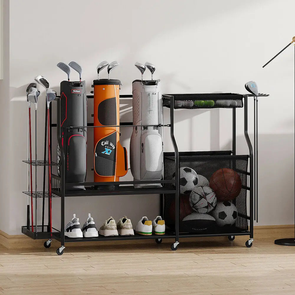 3 Golf Bag Organizer with Wheels Accessories Rack
