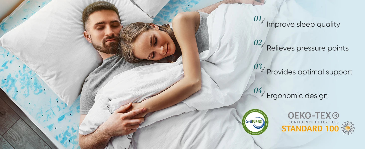 2-3 Inch Gel Memory Foam Mattress Topper, Cooling, Breathable