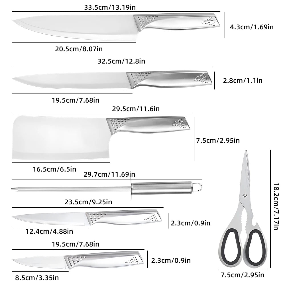 8pcs Kitchen Knives Set Stainless Steel With Block