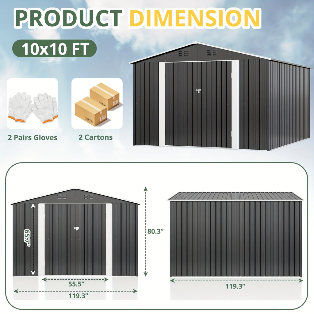 10x10~12x18FT Outdoor Metal Storage Shed w/ Lockable Door