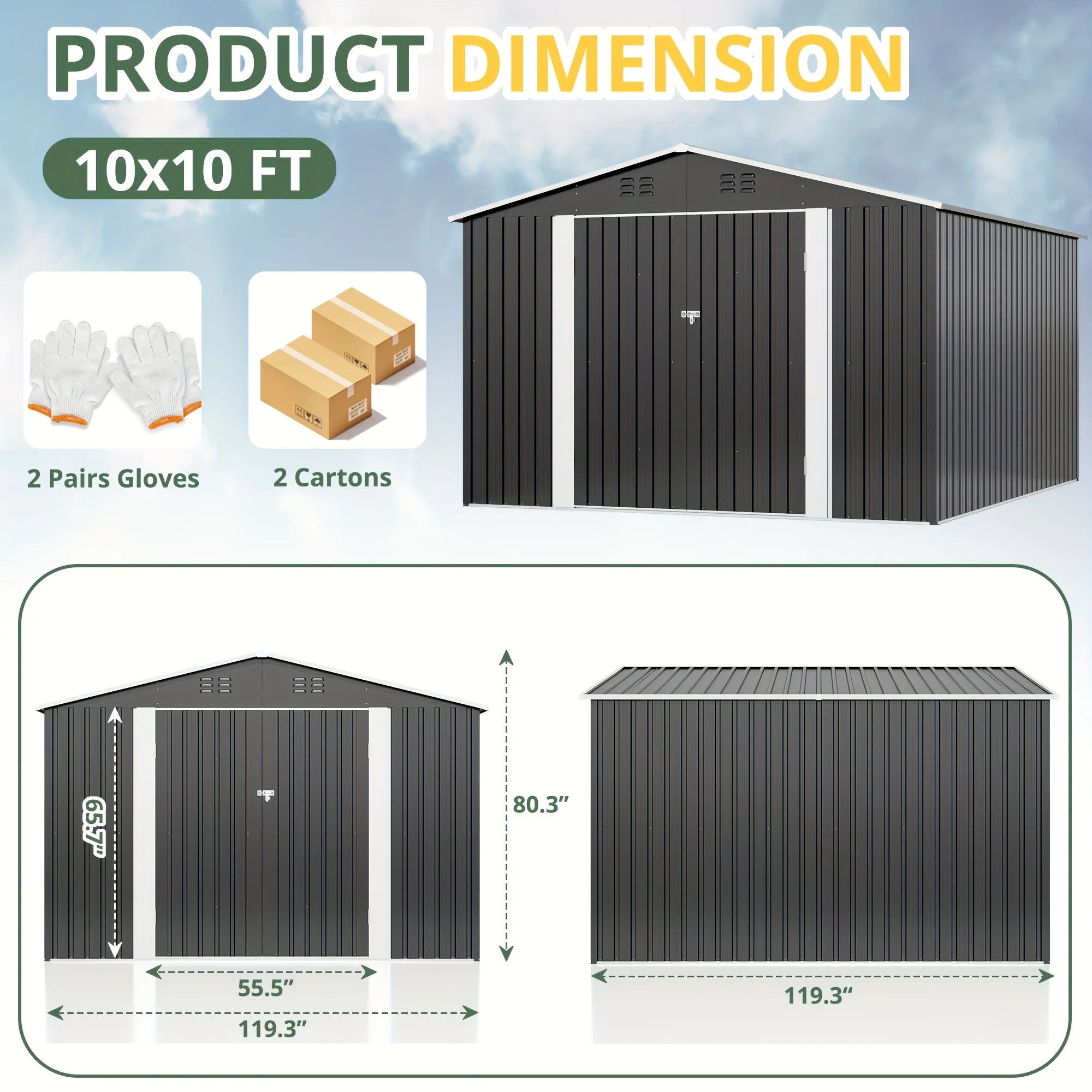 10x10~12x18FT Outdoor Metal Storage Shed w/ Lockable Door