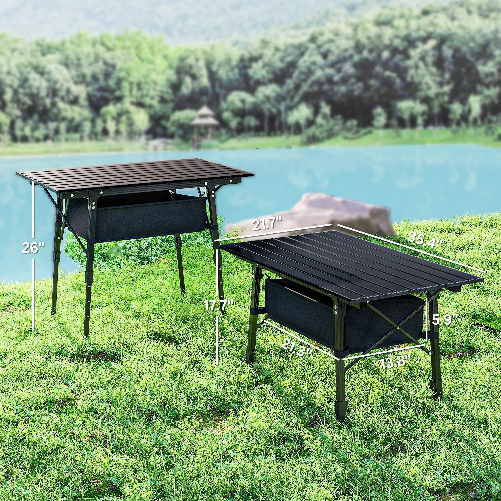 3ft Aluminum Folding Table, Storage Carry Bag Black