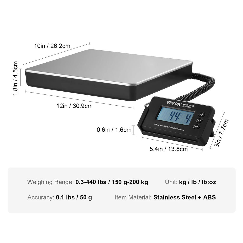 440lbs Digital Shipping Scale, Timer, Tare, LCD Screen