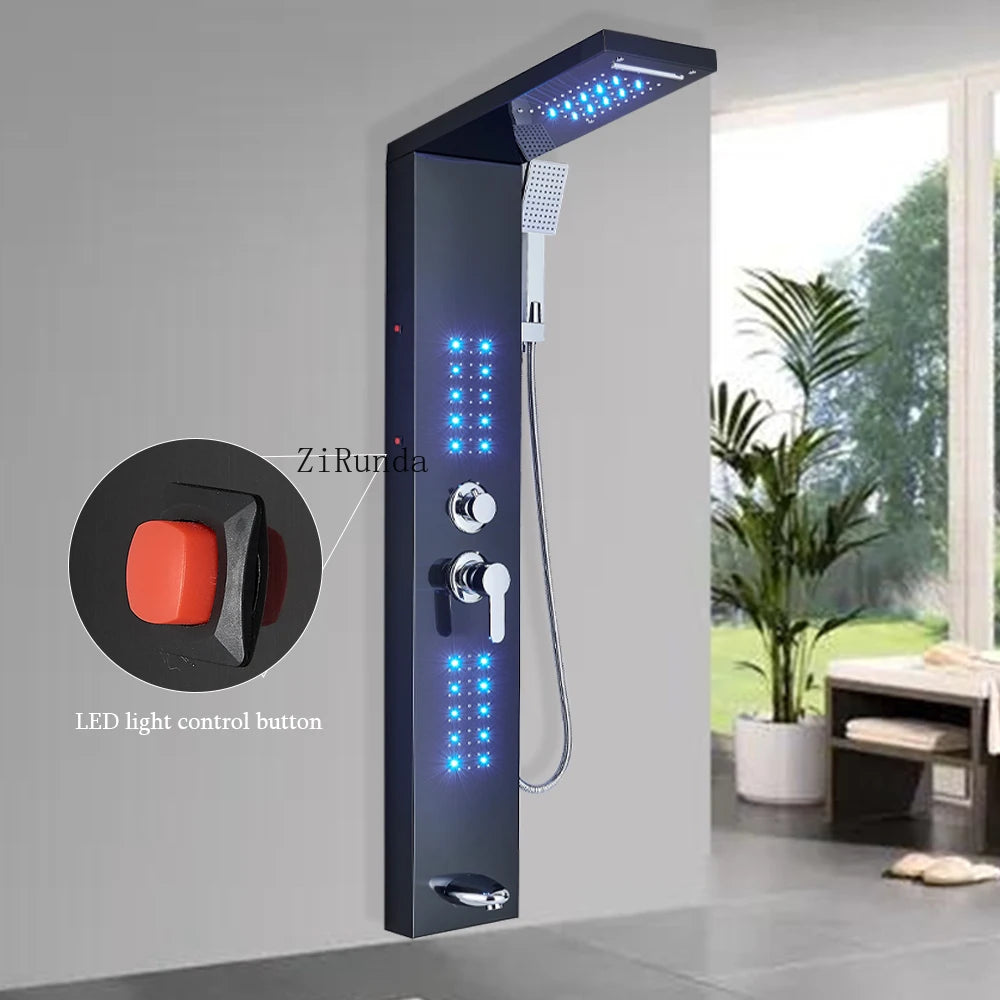 LED, massage, matte black, Stainless column, waterfall faucet