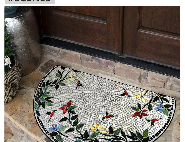 Entrance Doormat House, Outdoor, Semi-circular, Floral Style