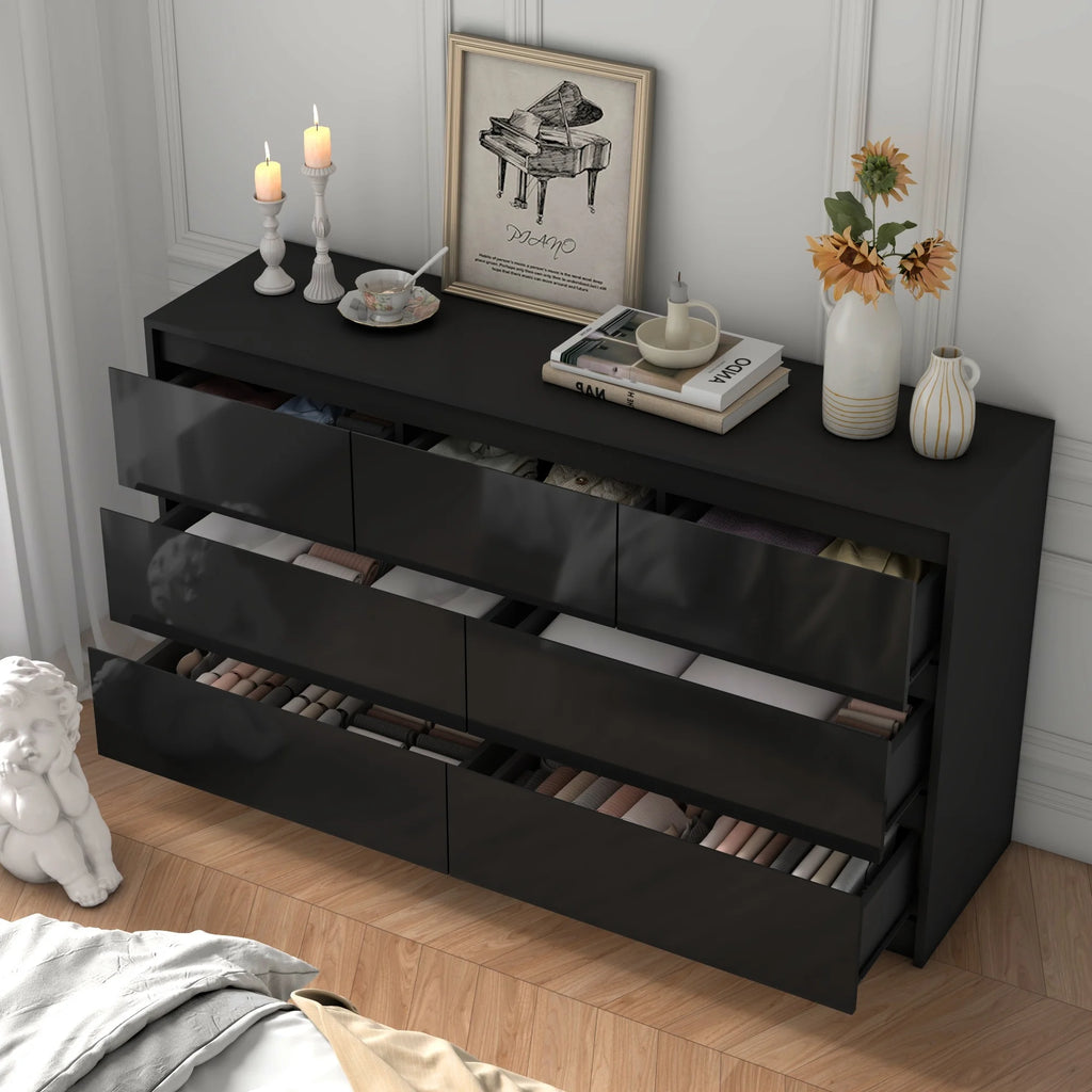 55" 7-Drawer Dresser for Bedroom, High Gloss Drawers