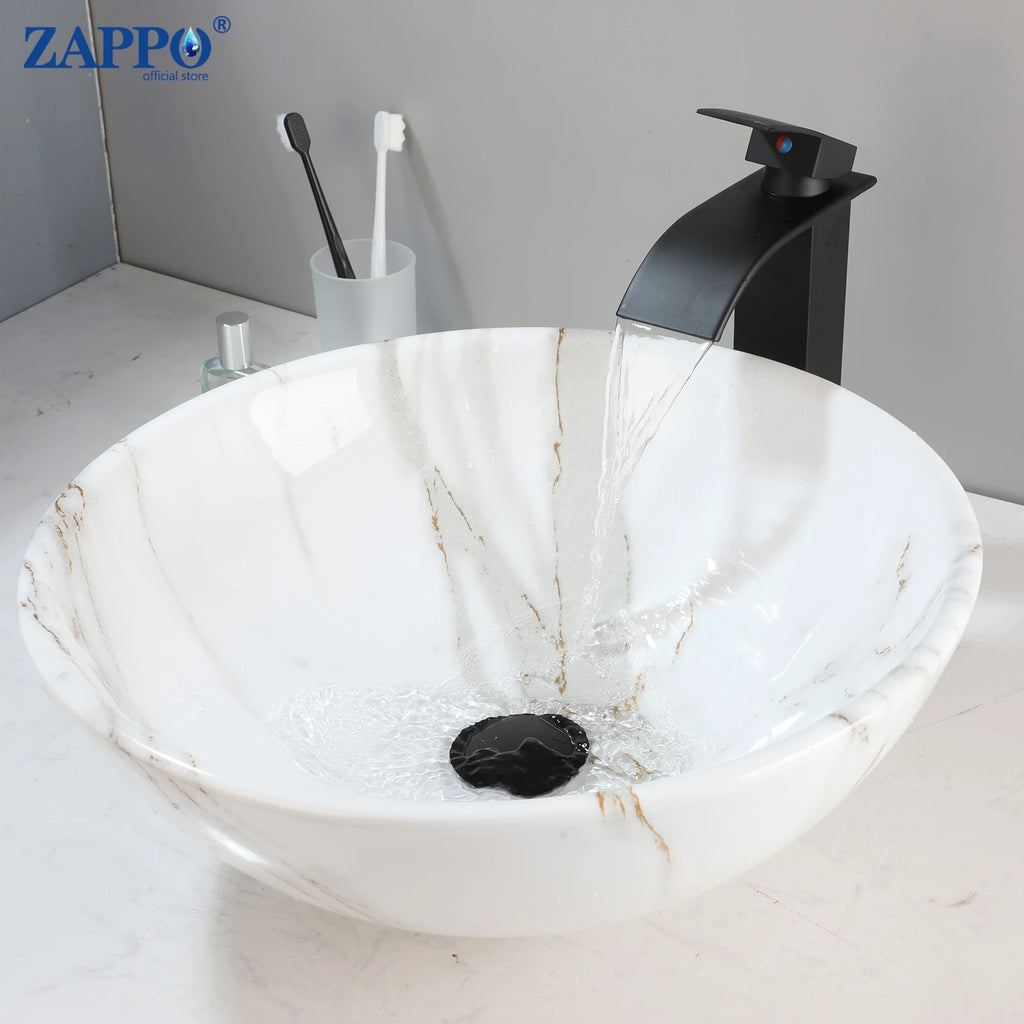 17'' Round Vessel Vanity Sink, Faucet, Drain Set