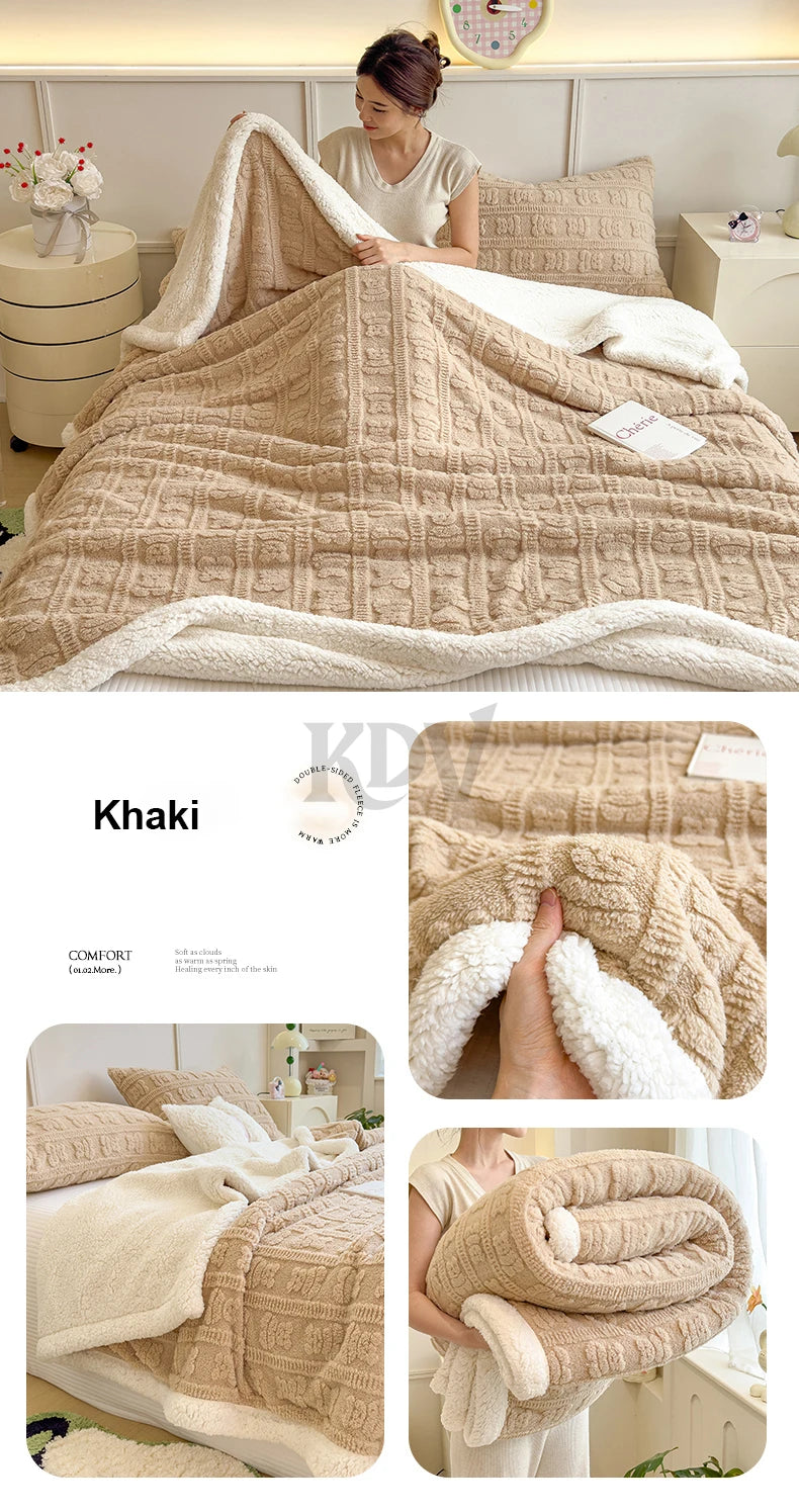 Imitation Lambs Wool Jacquard Blankets, 6 Colors