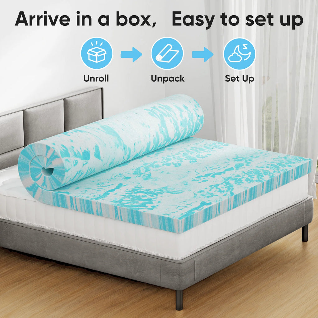 2-3 Inch Gel Memory Foam Mattress Topper, Cooling, Breathable