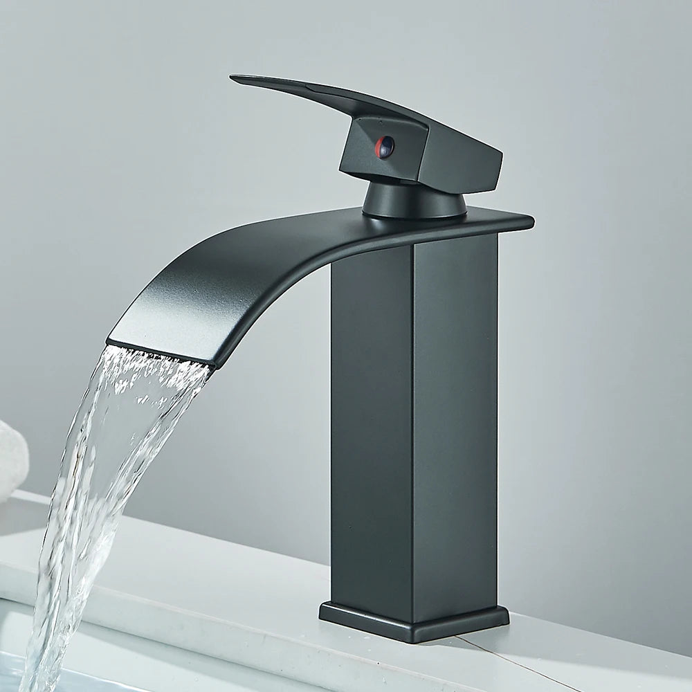 Matte Black Waterfall Basin Faucet Single Handle Mixer