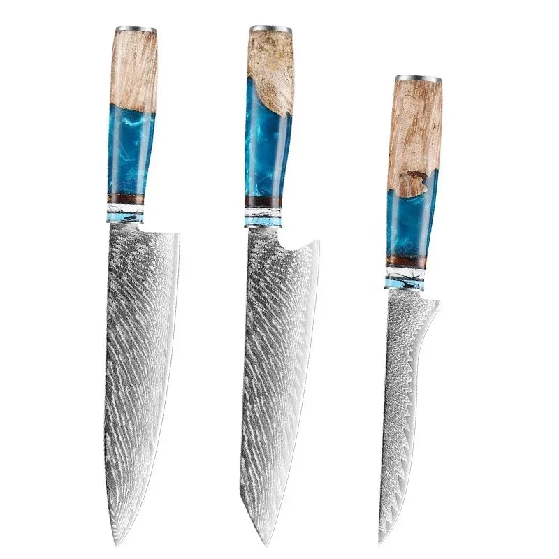 1-10pcs Japanese Damascus Kitchen Knives Set