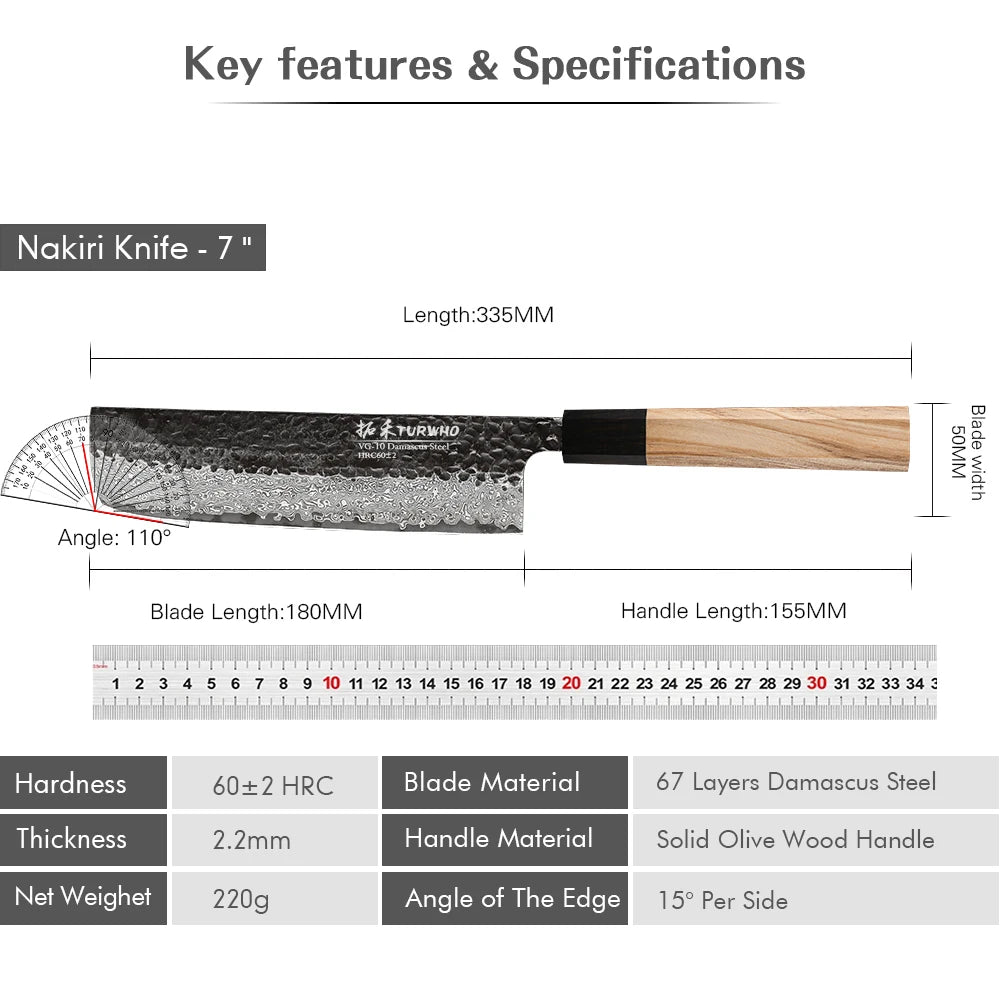7 " Nakiri Knife 67 Layer Damascus Steel