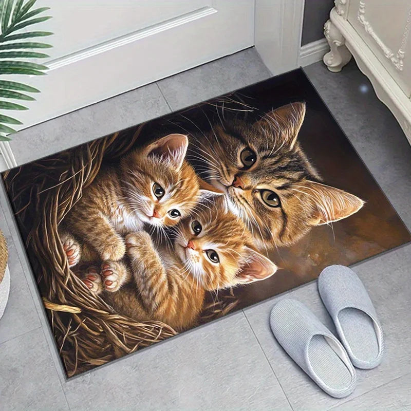 Cat Family Velvet Rug, Non Slip, Various Sizes