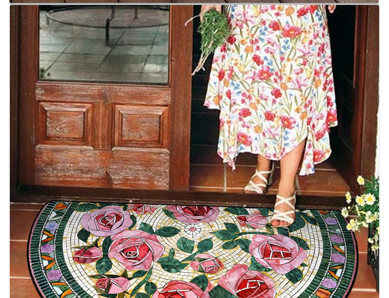 Entrance Doormat House, Outdoor, Semi-circular, Floral Style
