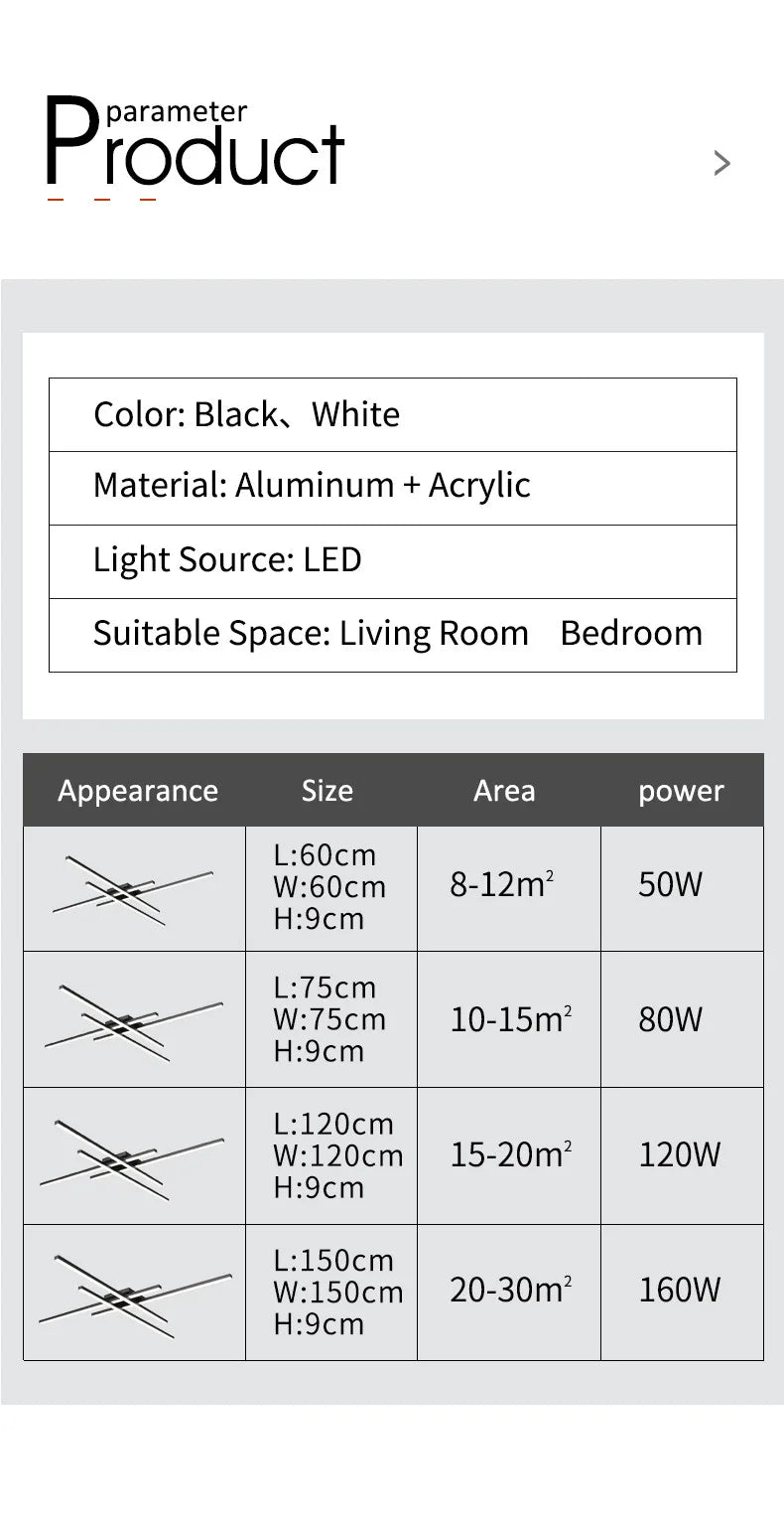 square led ceiling lamp, strip lights, black, white