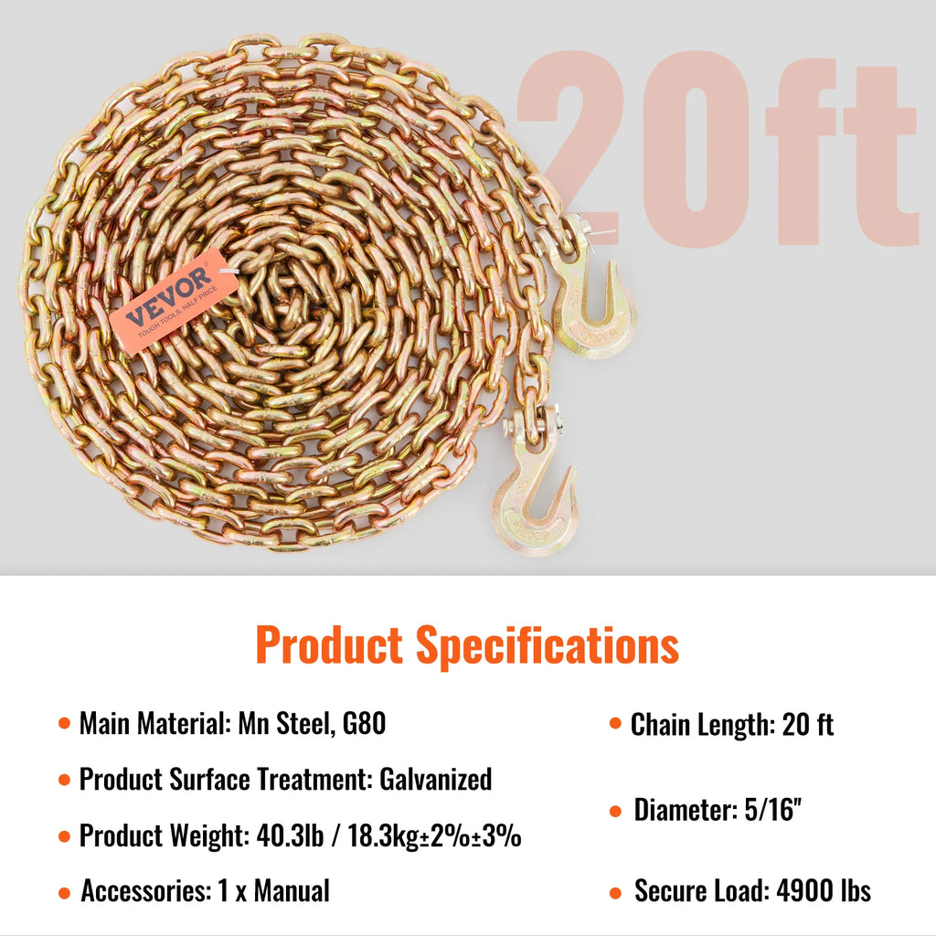 1/2pcs Binder Chain with Safety Grab Hooks, Tie Down