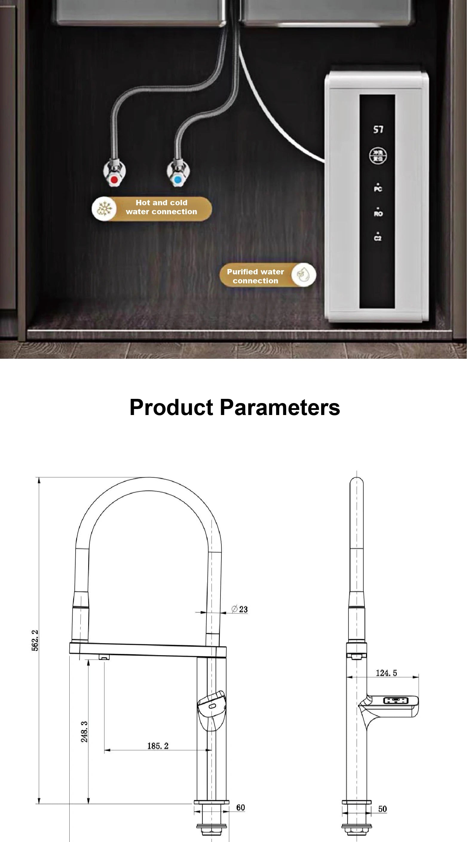 sensing kitchen faucet, LED display touch switch, 2 function spray