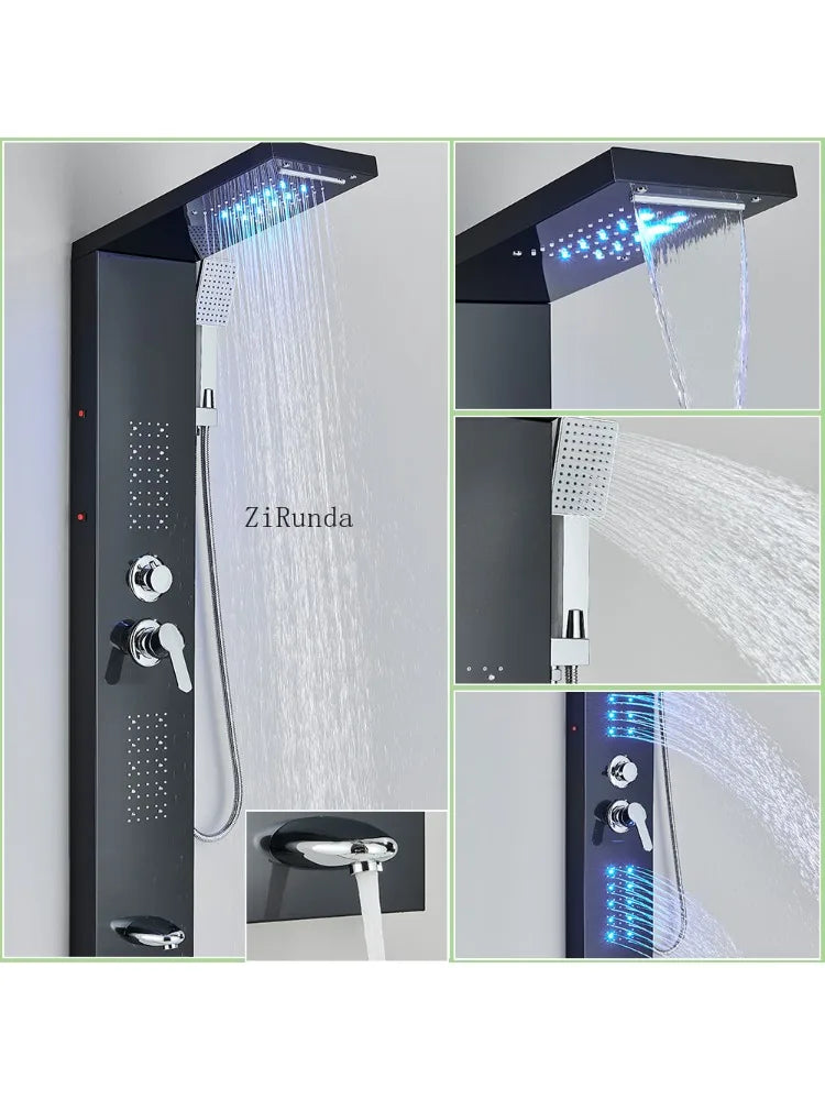 LED, massage, matte black, Stainless column, waterfall faucet