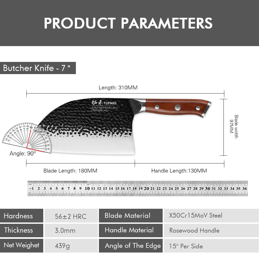TURWHO 7" Japanese Hand Forged Butcher Knife