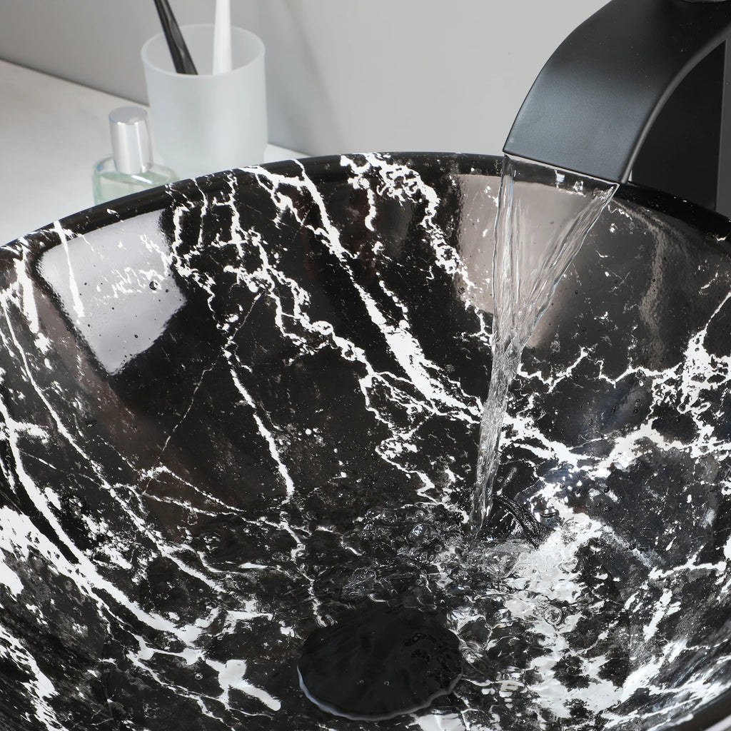 17'' Round Vessel Vanity Sink, Faucet, Drain Set