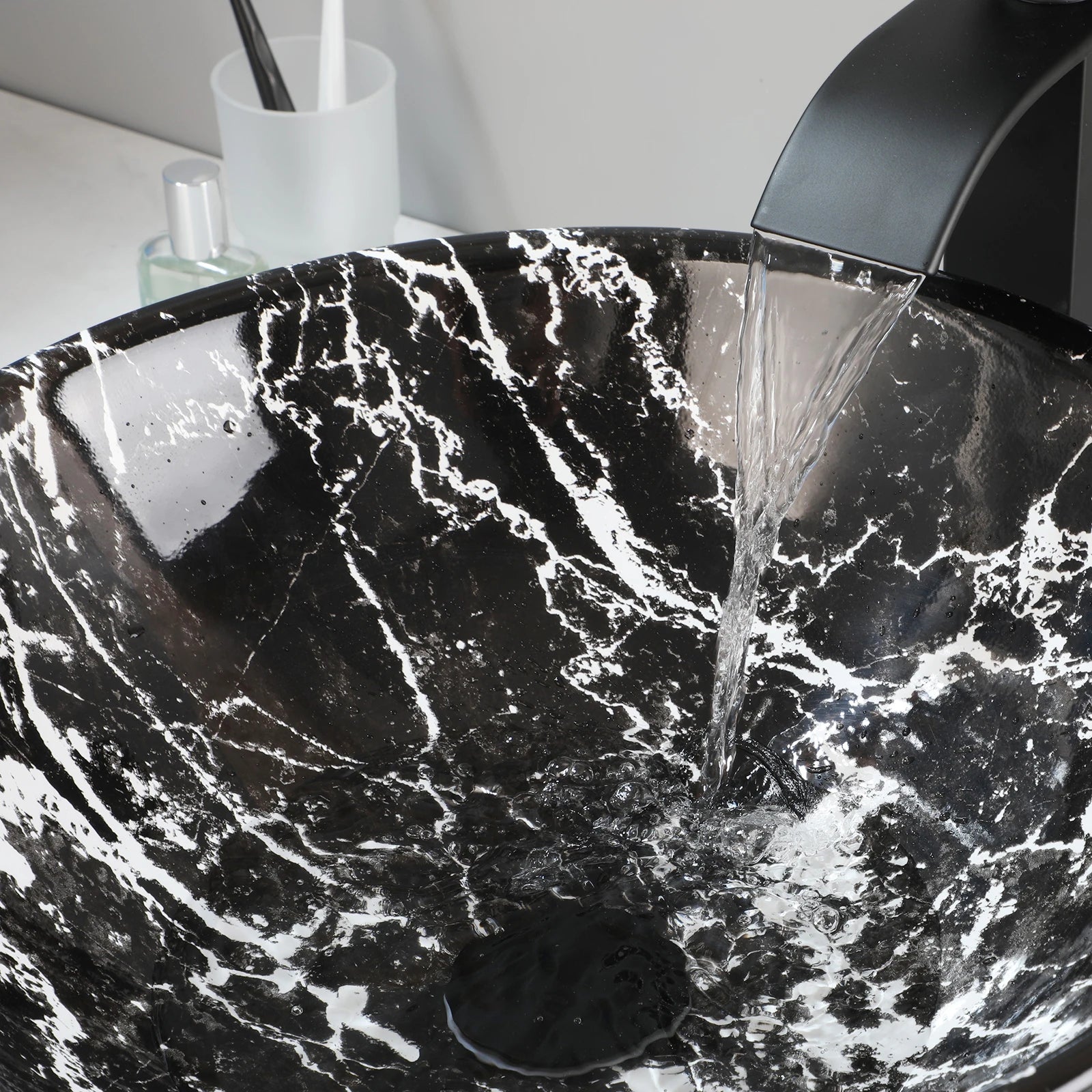 17'' Round Vessel Vanity Sink, Faucet, Drain Set