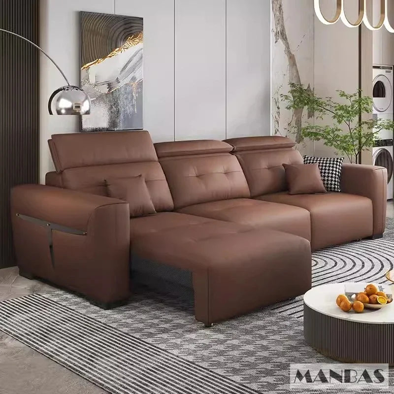 Leather Electric Convertible Sofa Bed, Adjustable Headrest