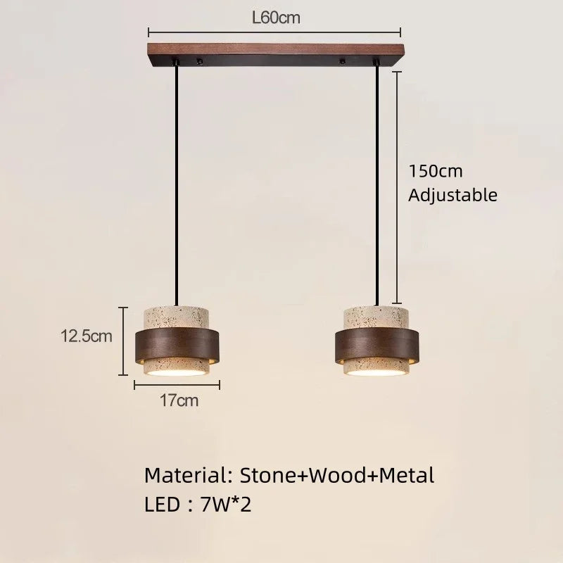 Natural Stone LED Pendant Lamp, Wood, Cord Adjustable