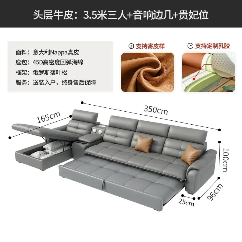 Genuine Leather Corner Sofa, Electric Reclining, Storage