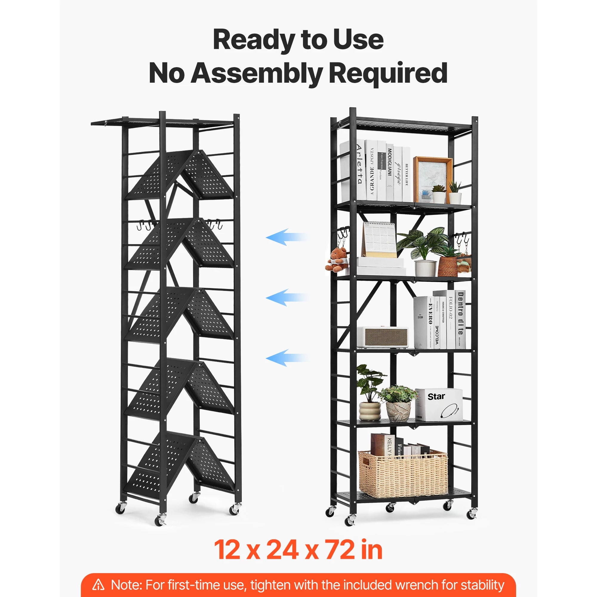 Portable Black Folding Metal Rack Shelving Unit
