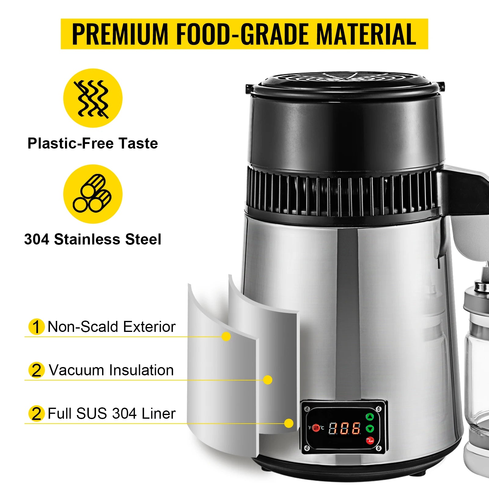 750W Adjustable Temperature Water Distiller 4L