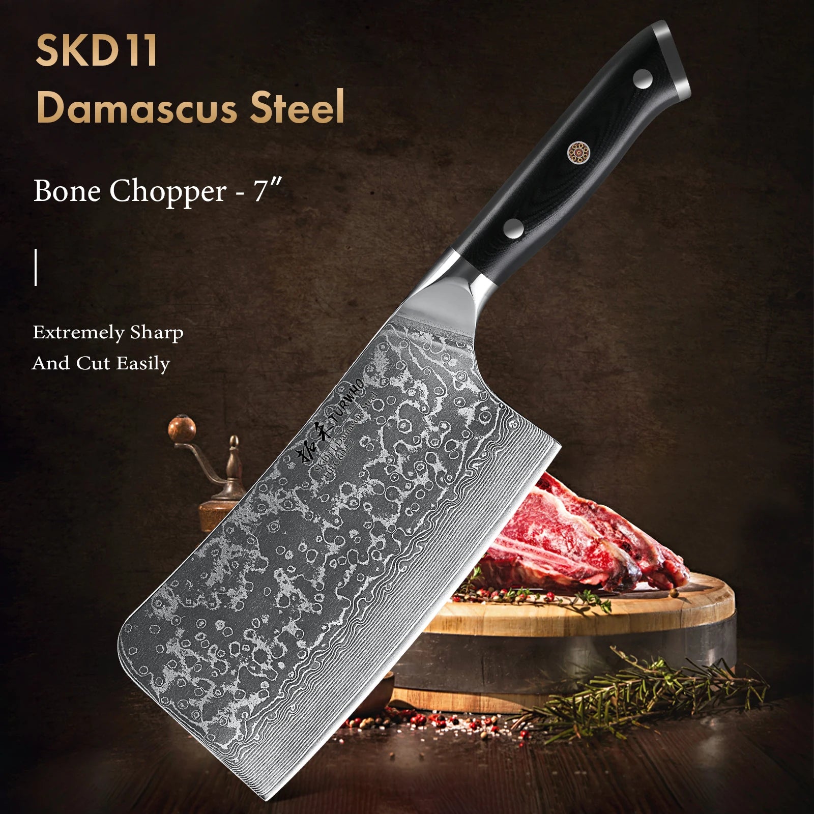 7" Bone Chopper Knife 67 Layers Japanese Damascus Steel